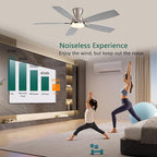 52inch Flush Mount Ceiling Fans with Lights and Remote Control/APP Control, DC Reversible Motor, Noiseless, Dimmable, Low Profile Nickel Ceiling Fan for Bedroom Indoor/Outdoor Use