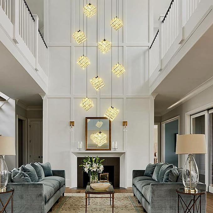 10-Lights LED Staircase Chandelier Modern Foyer Chandeliers Large Chandelier for High Ceilings,Crystal Pendant Light for Living Room Stairwell Dining Room Entryway