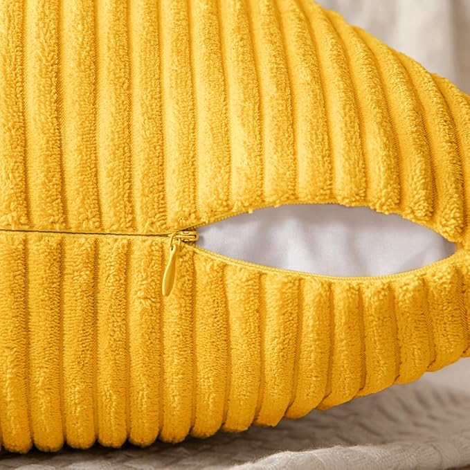 MIULEE Golden Yellow Corduroy Pillow Covers Pack of 2 Boho Decorative Spliced Throw Pillow Covers Solid Couch Pillowcases Cross Patchwork Textured Cushion Covers for Living Room Bed Sofa 18x18 inch