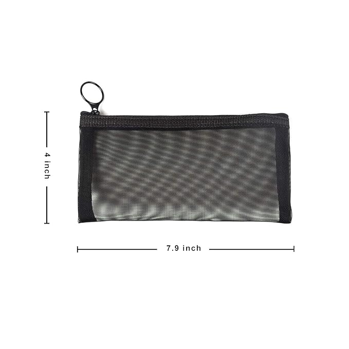 patu Zipper Mesh Bags, Long Case, 5 Pieces, Beauty Makeup Cosmetic Accessories Organizer, Travel Toiletry Kit Set Storage Pouch, Black