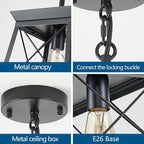HuixuTe Black Farmhouse Pendant Lights, Industrial Kitchen Island Lighting, Rectangle Linear Cage Chandeliers for Kitchen, Dining Room Table