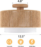 SineRise 12'' Rattan Flush Mount Ceiling Light Fixture,2-Tier Drum Hand-Woven Boho Flush Mount Ceiling Light,Farmhouse Light Fixture for Living Room,Kitchen,Bedroom Foyer Entryway ect.