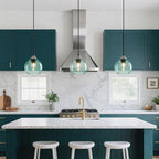 Light Green Glass Pendant Lights Kitchen Island Globe Pendant Light Fixtures Modern Pendant Lighting for Bedroom Living Dining Room Light Fixture (5.9 in, 2 Pack)
