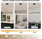 Black Led Modern Crystal Chandelier: 39.3" Rectangle Linear 3 Color Dimmable Chandeliers for Dining Room Over Table - Luxury Rectangular Contemporary Oval Light Fixture for Living Room Bedroom Foyer