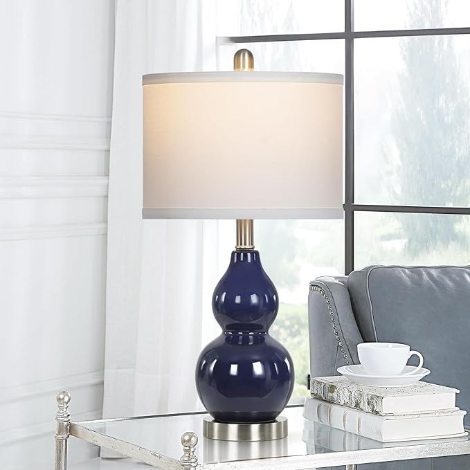 Double Gourd Ceramic Table Lamps Set of 2, Modern Navy Blue Bedside Lamps for Night Stand, Contemporary Nightstand Lamps for Bedroom Living Room (Bulb Included)