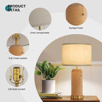Modern Rattan Table Lamps Set of 2-22.4" Boho Nightstand Bedside Lamp for Bedroom Living Room Vintage End Table Lamps