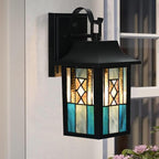 WL0011 Tiffany Style Outdoor Light Fixutres Stained Glass Wall Sconce Exterior Waterproof Wall Lantern Light Fixture for Balcony Aisle Hallway W 7X D 6 x H 12 Inches, Bulb Included (Aurix)