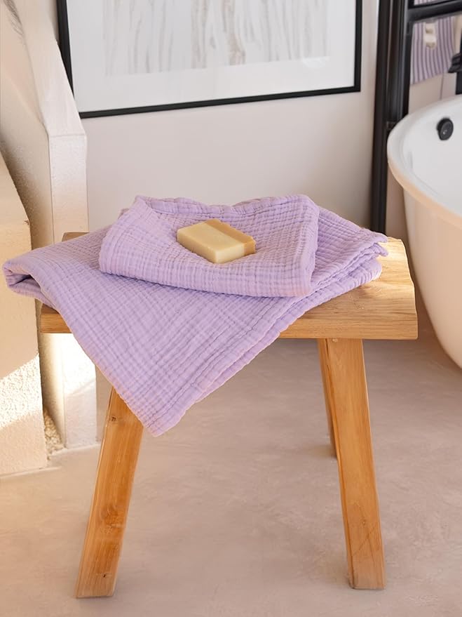 Muslin Hand Towel Pack of 4 18"x34" Inch Large Size - 100% Turkish Cotton, Thin, Soft, Quick-Dry, Lint-Free, Hand Towels (Lilac, Pack of 4 Hand Towels)