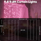 suddus Curtain Lights for Bedroom, 300 Led 9.8ft x 9.8ft Hanging String Lights Outdoor, Fairy Curtain Lights for Backdrop, Window, Wall, Wedding, Party,Birthday Decoration,Pink