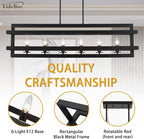 Black Chandeliers Rectangle Pendant Lights Kitchen Island Farmhouse Fixture Lights Cage 6-Lights Modern for Dining Room Living Room