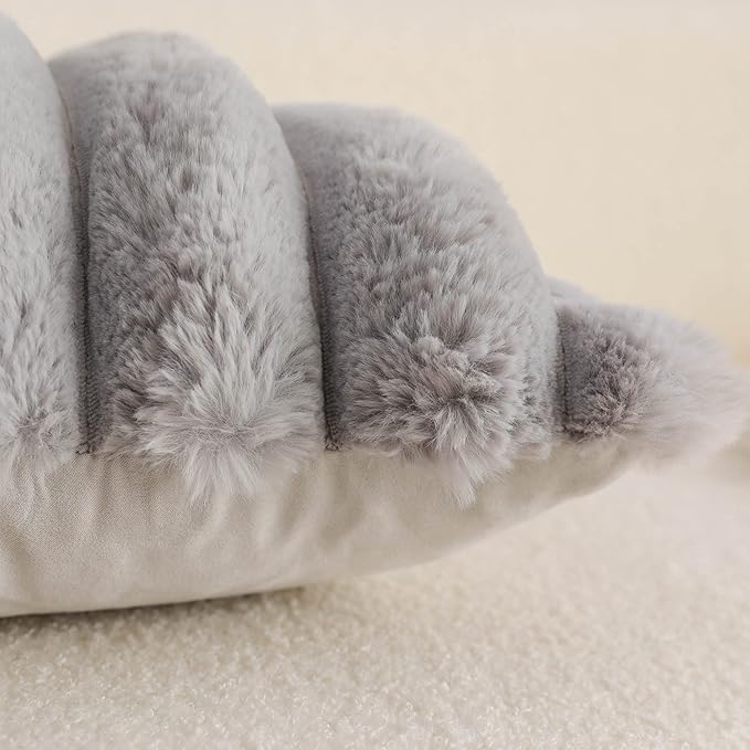 Neelvin Grey Faux Fur Cozy Soft Striped Decorative Throw Pillow Covers 18x18 inch Set of 2,Velvet Pillowcase Cushion Case for Sofa Couch