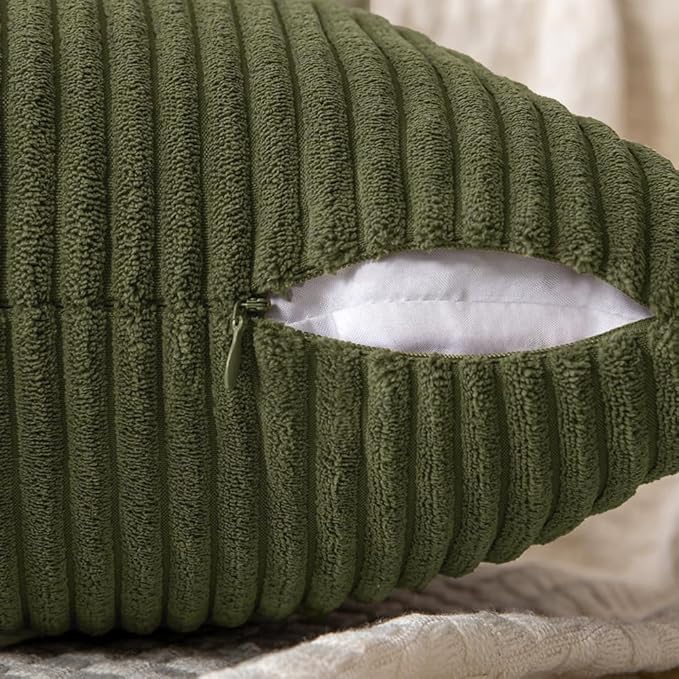 MIULEE Olive Green Corduroy Pillow Covers Pack of 2 Boho Decorative Spliced Throw Pillow Covers Soft Solid Couch Pillowcases Cross Patchwork Textured Cushion Covers for Living Room Bed Sofa 20x20 inch