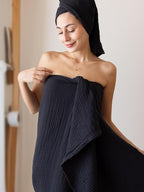 Muslin Bath Towel Pack of 2 32"x67" Inch Large Size, 100% Turkish Cotton, Thin, Soft, Quick-Dry, Lint-Free Bath Towels (Black, Pack of 2 Bath Towels)