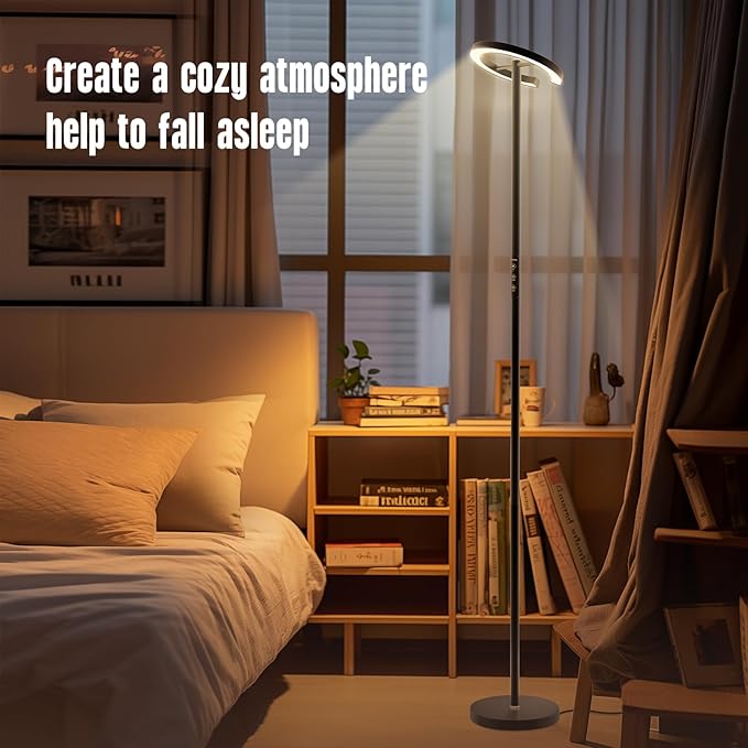 GLOWRIUM-H3B Floor Lamp for Bedroom, 71 Inch Bright LED Modern Corner Lamp with Remote, 4 Color Temperatures Tall Standing Reading Lamp with Timer for Bedroom, Stepless Dimmable, Rotatable Head