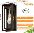 15" Large Outdoor Light Fixture Wall Mount, 2 Pack Distressed Brown Outdoor Sconce Lights, Modern Waterproof Exterior Porch Lights with Clear Glass Shade for Front Door, Garage
