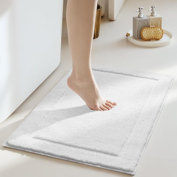 GRANNY SAYS Microfiber Bathroom Rugs Non Slip Washable, Water Absorbent Bathroom Mats for Tub, Soft Bath Mats for Bath Floor & Shower, 24" x 36", White Bath Rugs