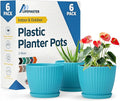 Blue 6-Inch Plant Pots with Drainage & Saucers 6 Pack, Indoor & Outdoor Planters for Houseplants, Herbs, and Flowers, Durable & Weatherproof Material, Stackable, Lightweight, Minimalist Design