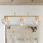Brushed Brass Gold Chandelier Light Fixture with 7" Stained Glass Shade, 30" W Modern Pendant Lighting for Kitchen Island Dining Room