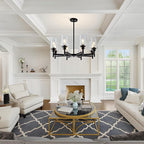 8 Light Black Chandeliers for Dining Room Light fixtures Over Table Modern Farmhouse Chandelier Industrial Hanging Pendant Lighting for Living Room Foyer Kitchen Table with Glass Shade