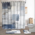 Lnond 4Pcs Bathroom Shower Curtain Sets with Rugs,Blue Grey Abstract Bathroom Sets with Shower Curtain and Rugs and Accessories