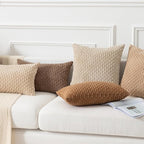 Kevin Textile Throw Pillow Covers Soft Corduroy Decorative Set of 2 Boho Striped Pillow Covers Pillowcases Farmhouse Home Decor for Couch Bed Sofa Living Room 26x26 Inch Beige