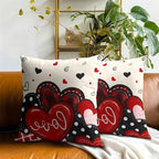 Love Themed Pillow Covers Set of 2, 22x22 Inch Romantic Accent Red Black Checkered Buffalo Hearts Pillowcases or for Couch Sofa Bed House Porch Outdoor Holiday Home Decor