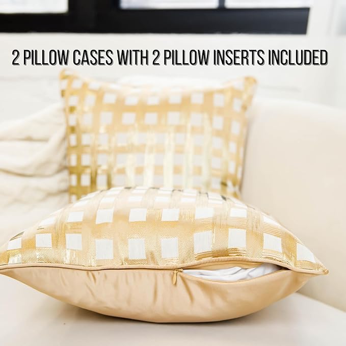 NKB Supplies Throw Pillows with Inserts Included,18"x18" Pillows, Set of 2, Geometric Pillow Covers, Decorative Pillows for Bed, Couch, Sofa