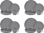 HomeVss, Nordic Shape Rising Rim Stoneware 20pc Dinnerware Set, Matte Grey with Speckle Finished Effect