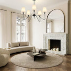 5-Light Modern Chandeliers, Pendant Lights Fixture with Linen Beige Fabric Shade for Living Room Dining Room Bedroom Hallway Entryway, Height Adjustable,E12