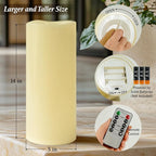 5" x 14" Ivory Large Waterproof Outdoor Flameless Candles Battery Operated LED Flickering Pillar Candles with Remote and Timer for Indoor Outdoor Lanterns, Long Lasting, Set of 2