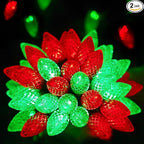 2 Pack 66FT 100LED Extendable C9 Christmas Lights Outdoor/Indoor, Waterproof Christmas String Lights Plug in, Green Wire LED Fairy Lights for Xmas Tree Garden Patio Wedding Party Decor (Red and Green)