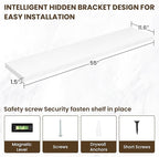 55 Inch Floating Shelves, 12 Inch Deep Floating Shelves for Wall, Floating Shelf with Invisible Brackets, 55 Inch Wide x 12 Inch Deep Wall Shelves for Bathroom, Bedroom, Living Room,1 Pack,White