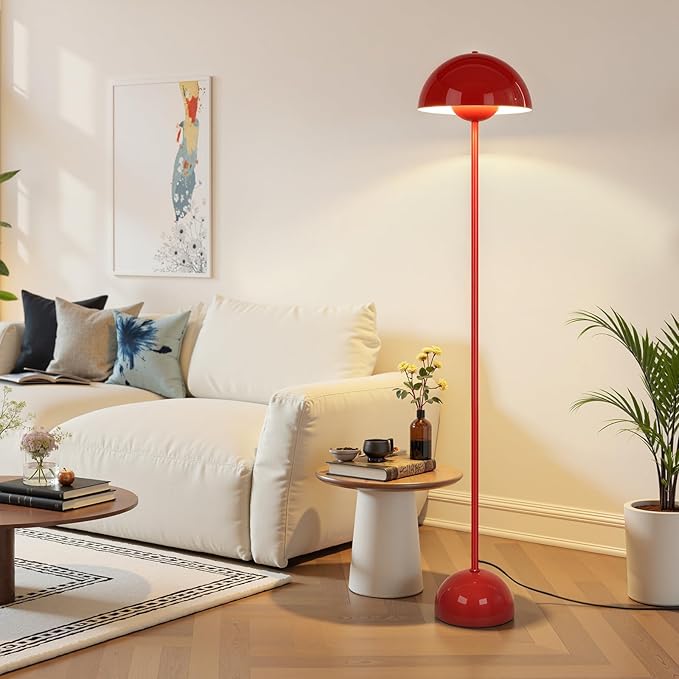 Red Floor Lamp for Living Room, 66'' Industrial Standing Lamp with Red Metal Shade&Base Reflecting Light Tall Lamp for Bedroom, Dark Red