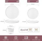 Herogo 24 Pieces Dinnerware Dishes Set for 8, Handmade Stoneware Dining Plates and Bowls Sets, Double Reactive Glaze, Microwave & Dishwasher Safe, Scratch Resistant, Pearl White