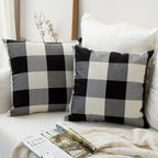 MIULEE Pack of 2 Halloween Classic Farmhouse Buffalo Check Plaids Linen Soft Solid Decorative Square Throw Pillow Covers Black and White Home Decor Outdoor Cushion Case for Sofa Bedroom 20 x 20 Inch