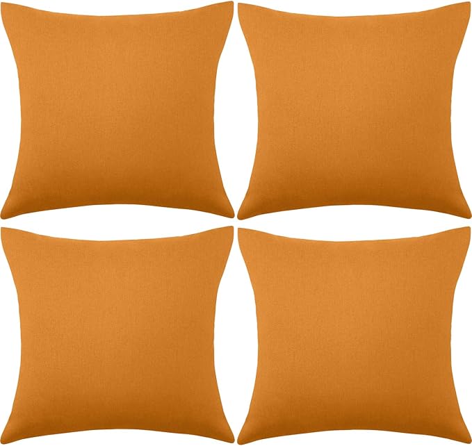 Boao 4 Pack Christmas Decorative Outdoor Waterproof Throw Pillow Covers Square Patio Balcony Garden Waterproof Cushion Case PU Coating Pillow Shell for Couch Bed Patio Sofa, 18 x 18 Inch(Light Orange)