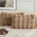 MANDIOO Pack of 2 Thick Plush Wool Decorative Throw Pillow Covers Super Soft Wave Bubble Fur Velvet Cushion Covers Pillow Shams for Couch Bed Living Room 16x24 Inch Camel