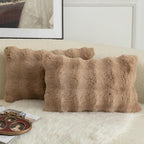 MANDIOO Pack of 2 Thick Plush Wool Decorative Throw Pillow Covers Super Soft Wave Bubble Fur Velvet Cushion Covers Pillow Shams for Couch Bed Living Room 16x24 Inch Camel