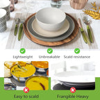 Teivio 16-Piece Kitchen Plastic Wheat Straw Dinnerware Set, Service for 4, Dinner Plates, Dessert Plate, Cereal Bowls, Cups, Unbreakable Plastic Outdoor Camping Dishes,Gray Stone