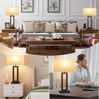 Cream & Black Modern Bedside Lamps - 22" Tall, Touch USB C+A, 3 Way Dimmable Set of 2 for Night Stands & End Tables