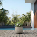 Kante 12.5" Dia Round Fluted Planter with Surface Indentations, Large Flower Pot with Drainage Hole for Indoor & Outdoor Plants, Weathered Concrete Finish with Warm Brown Interior