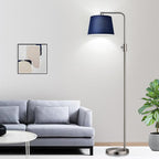 Dimmable Floor Lamp, 1000 Lumens LED Edison Bulb Included, Brushed Nickel Arc Standing Tall Floor Lamp with Blue Shade for Living Room Bedroom Office Dining Room