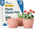 Pink 6-Inch Plant Pots with Drainage & Saucers 18 Pack, Indoor & Outdoor Planters for Houseplants, Herbs, and Flowers, Durable & Weatherproof Material, Stackable, Lightweight, Minimalist Design