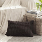 Fancy Homi Dark Brown Decorative Throw Pillow Covers 14x24 Inch for Living Room Couch Bed Sofa, Rustic Farmhouse Boho Home Decor, Soft Striped Corduroy Square Cushion Case 35x60 cm