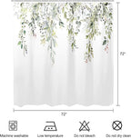Sage Green Eucalyptus Shower Curtain Watercolor Plant Green Leaves Shower Curtains for Bathroom Waterproof Polyester Fabric Bath Curtain 72 x 72 Inch with 12 Hooks