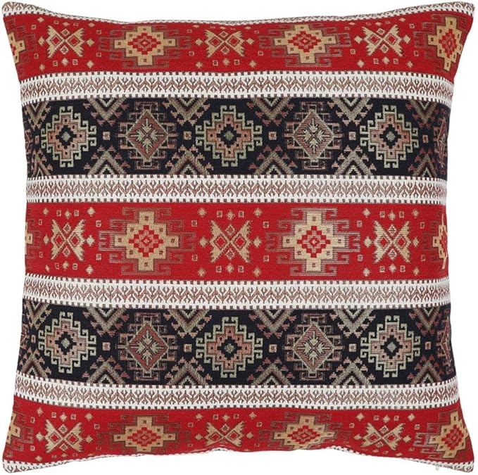 Tapestry Gobelin Red-Black 22"x22" Pillow Cover Sham Cushion Case Ethnic Oriental Kilim Style Throw Decorative for Home Decor, Sofa, Couch, Porch, Patio, Veranda