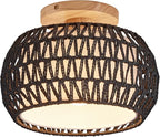 Boho Rattan Ceiling Light Fixture - 3 Style Options Wicker Semi Flush Mount Ceiling Lights,Black Bohemian Woven Basket Chandelier,Coastal Light Fixtures for Hallway Bedroom Nursery Playroom Laundry