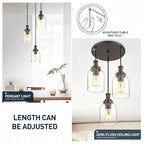 zeyu 3-Light Pendant Lighting, Adjustable Farmhouse Cluster Pendant Light for Kitchen Dining Room, Oil Rubbed Bronze Finish with Clear Glass Shade, ZG33-3 ORB