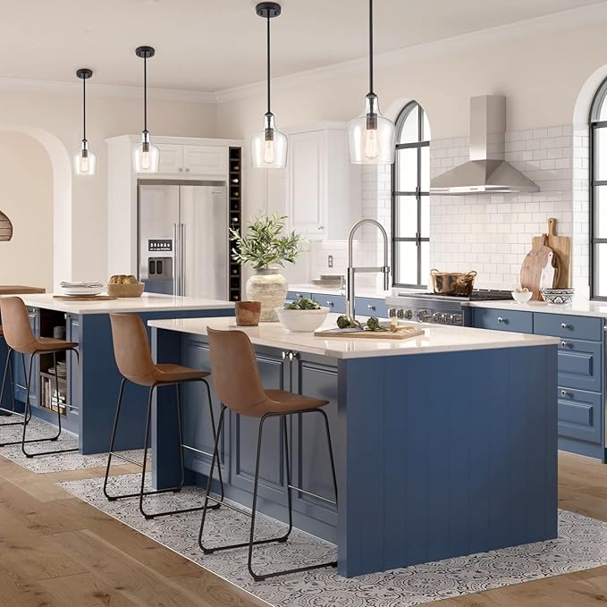 Modern Farmhouse Pendant Lighting for Kitchen Island Glass Black Pendant Light Fixtures Rod-Hung