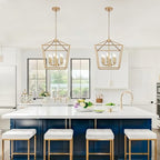 MELUCEE 16-inch Wide Farmhouse Chandelier Gold, 6-Light Vintage Openwork Cage Pendant Lighting Lantern Hanging Ceiling Light, Ideal for Kitchen Island Dining Areas Foyer, E12 Base